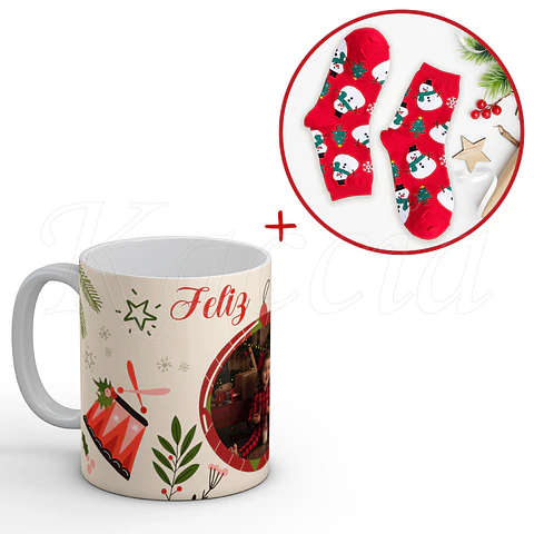 Conjunto Caneca + Meias Feliz Natal com Foto