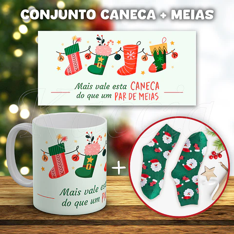 Conjunto Caneca + Meias Natal Melhor do que um Par de Meias