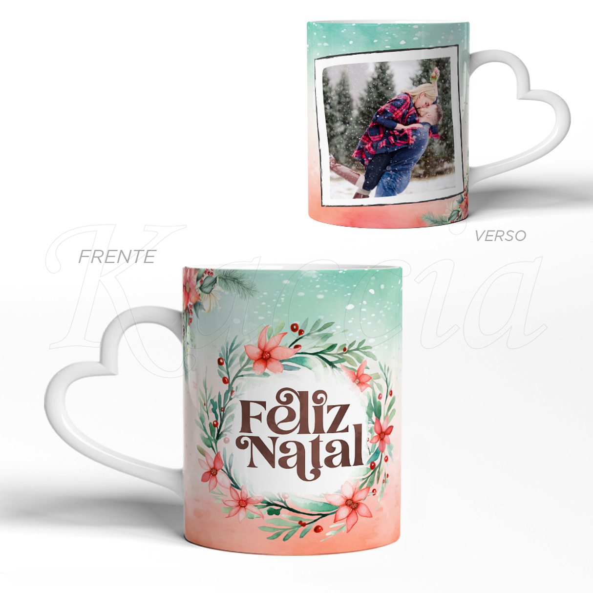 Caneca Personalizada Feliz Natal Flowers com Foto 3