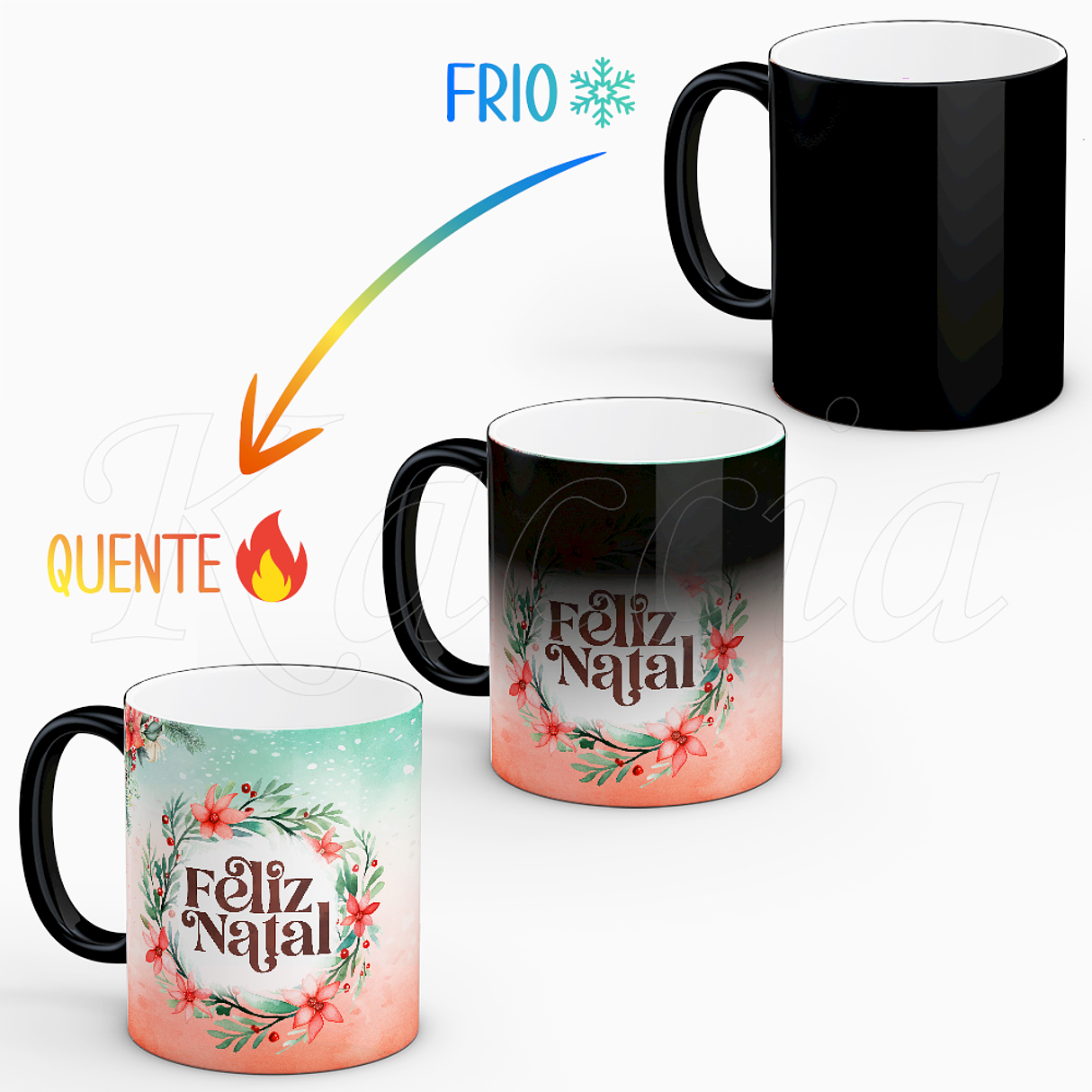 Caneca Personalizada Feliz Natal Flowers com Foto 2
