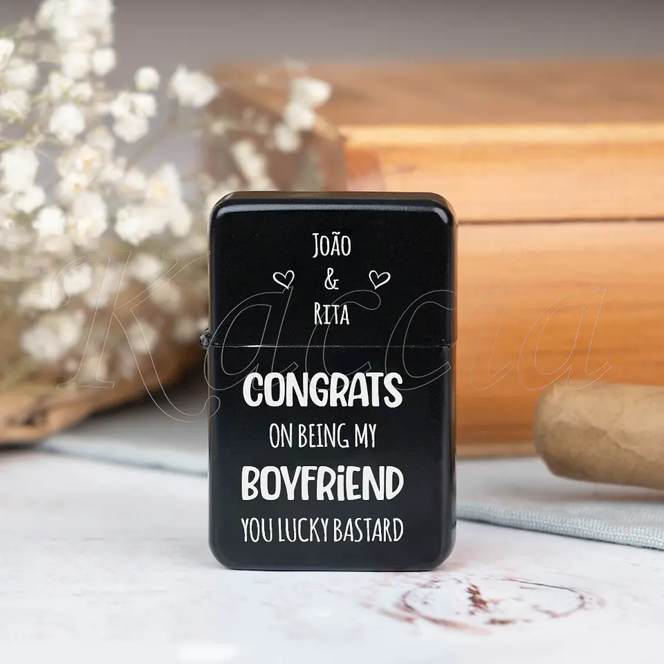 Isqueiro Preto Personalizado Congrats Boyfriend com Nomes 2
