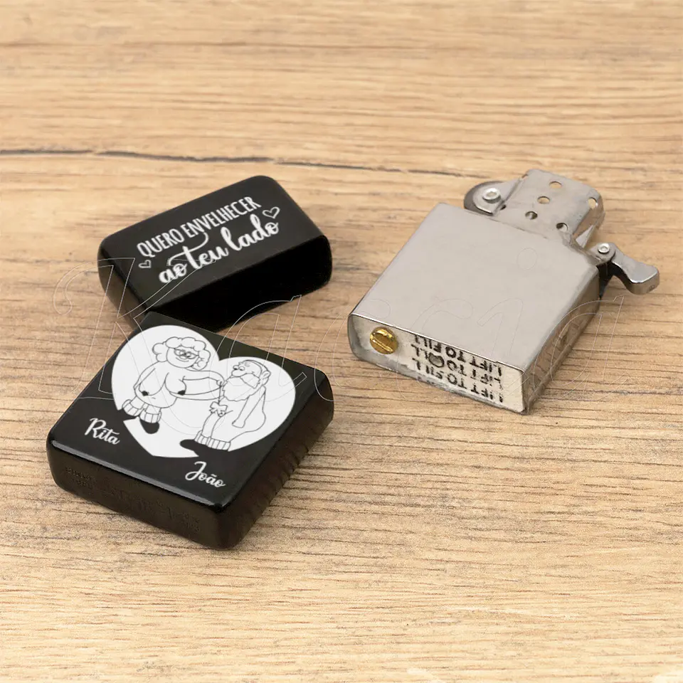 Isqueiro Preto Personalizado Quero Envelhecer ao Teu Lado Com Nomes 4