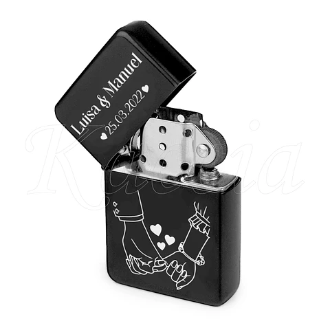Isqueiro Preto Personalizado Nomes e Data