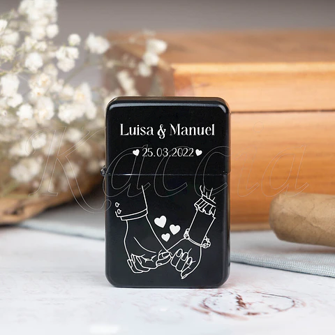 Isqueiro Preto Personalizado Nomes e Data