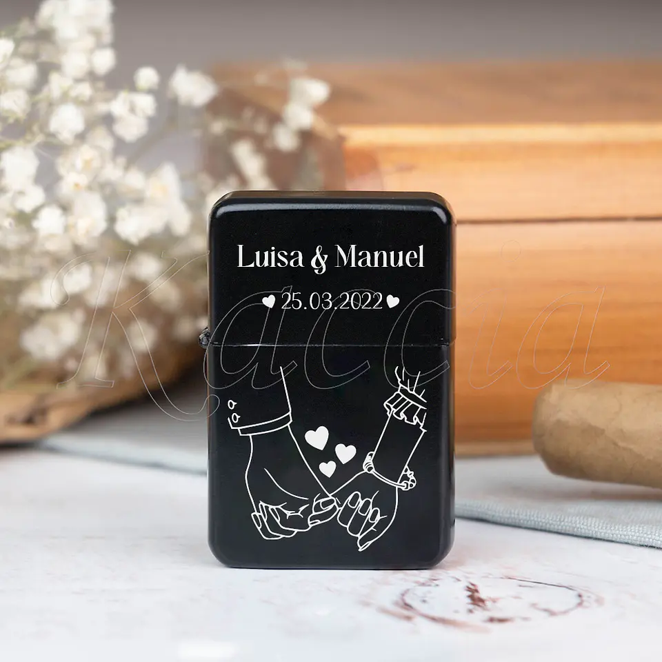 Isqueiro Preto Personalizado Nomes e Data 2