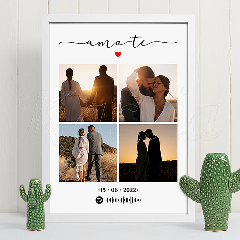 Quadro Spotify Personalizado Amo-te com Fotos