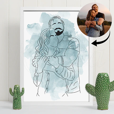Quadro Personalizado Ilustração Aquarela com Foto