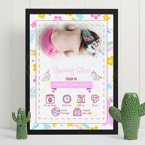 Quadro Personalizado Nascimento Bebé Pink