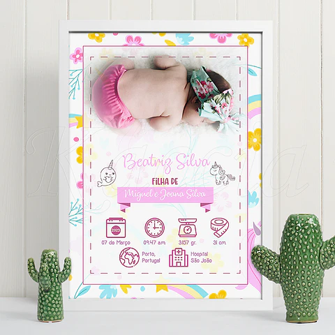 Quadro Personalizado Nascimento Bebé Pink