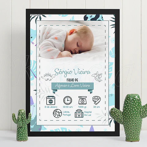 Quadro Personalizado Nascimento Bebé Blue