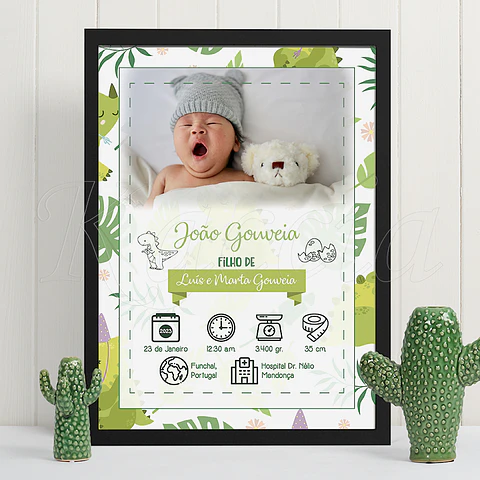 Quadro Personalizado Nascimento Bebé Green