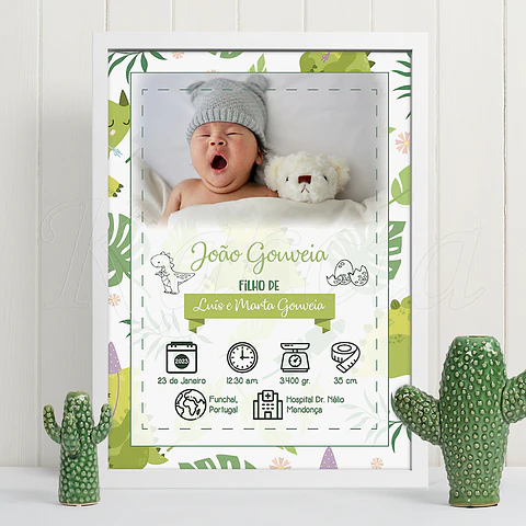 Quadro Personalizado Nascimento Bebé Green