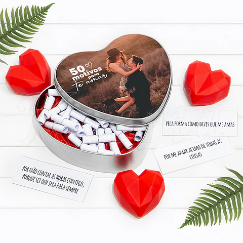 Caixa "50 Motivos para Te Amar" Personalizado com Foto 