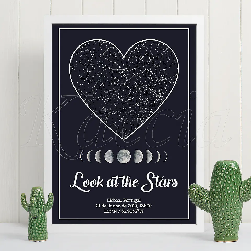 Quadro Mapa das Estrelas Lunar Coração 1