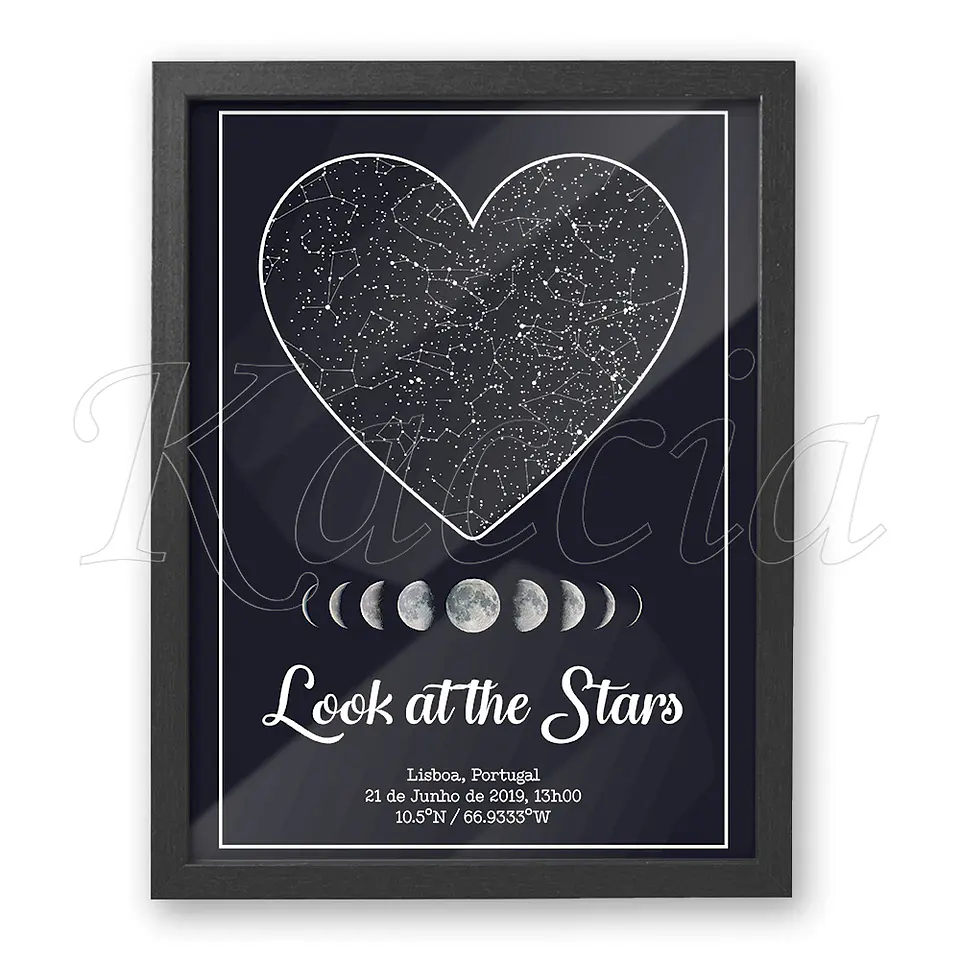 Quadro Mapa das Estrelas Lunar Coração 4