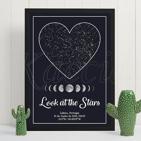 Quadro Mapa das Estrelas Lunar Coração