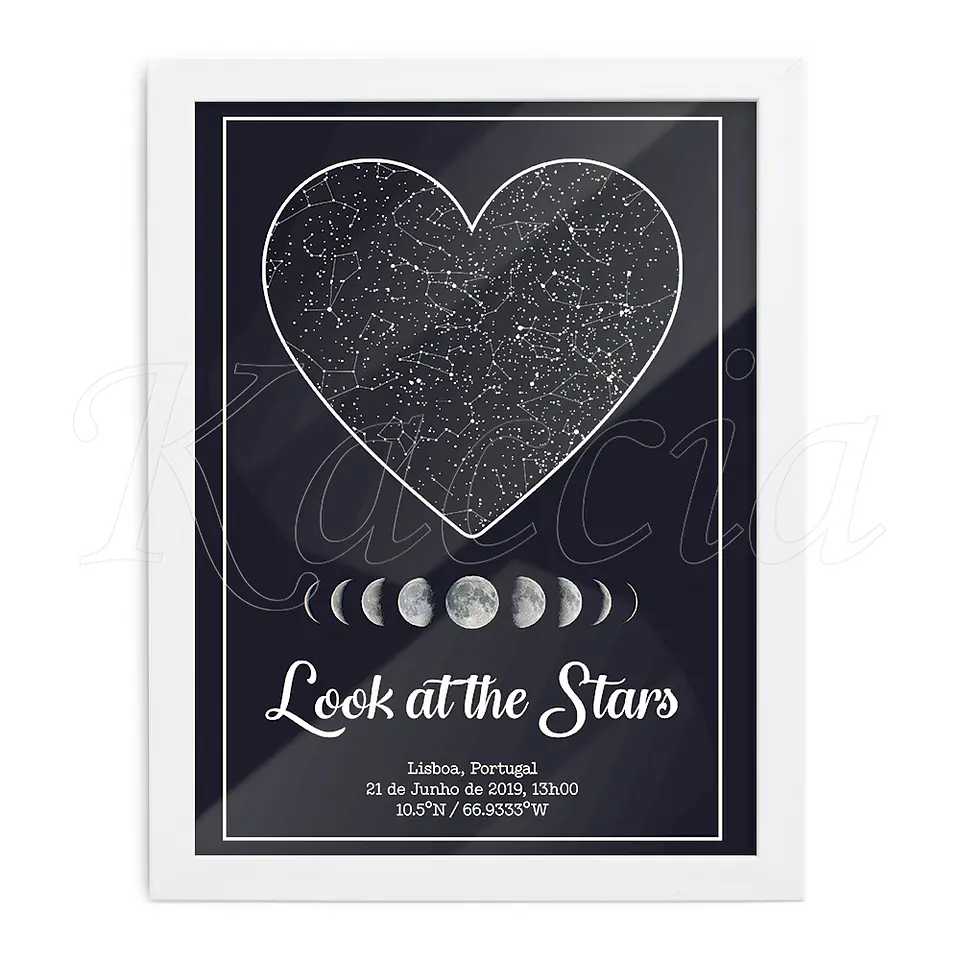 Quadro Mapa das Estrelas Lunar Coração 3