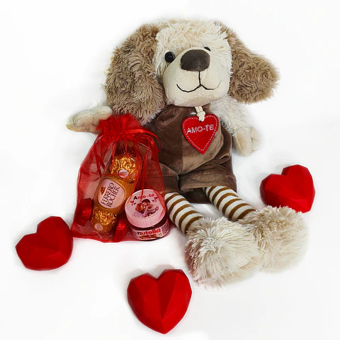 Pack Cão Peluche com Bombons e Nutella Personalizada