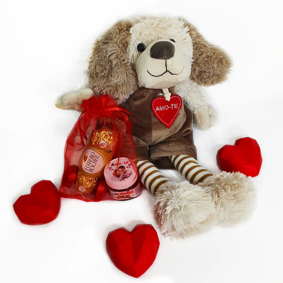 Pack Cão Peluche com Bombons e Nutella Personalizada 2