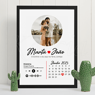 Quadro Spotify Personalizado Foto e Data Especial