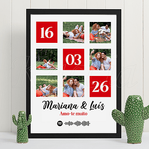 Quadro Spotify Personalizado Fotos e Data