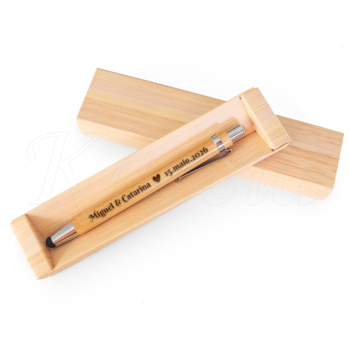 Caneta Personalizada Bambu c/ Touch com Nome e Data Especial 1