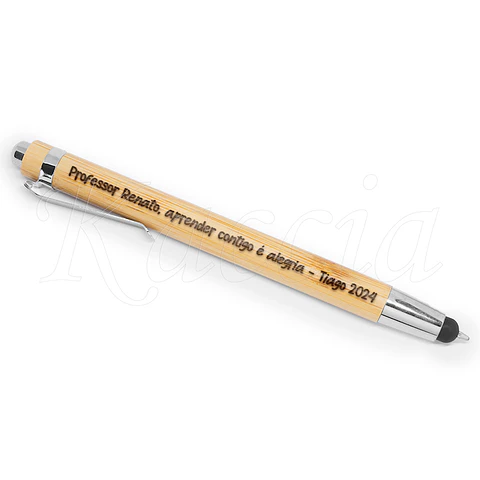 Caneta Personalizada Bambu c/ Touch Presente para Professor(a)