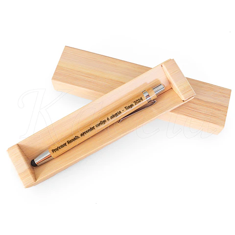 Caneta Personalizada Bambu c/ Touch Presente para Professor(a)
