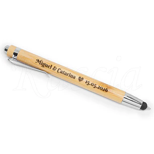 Caneta Personalizada Bambu c/ Touch com Nome e Data Especial