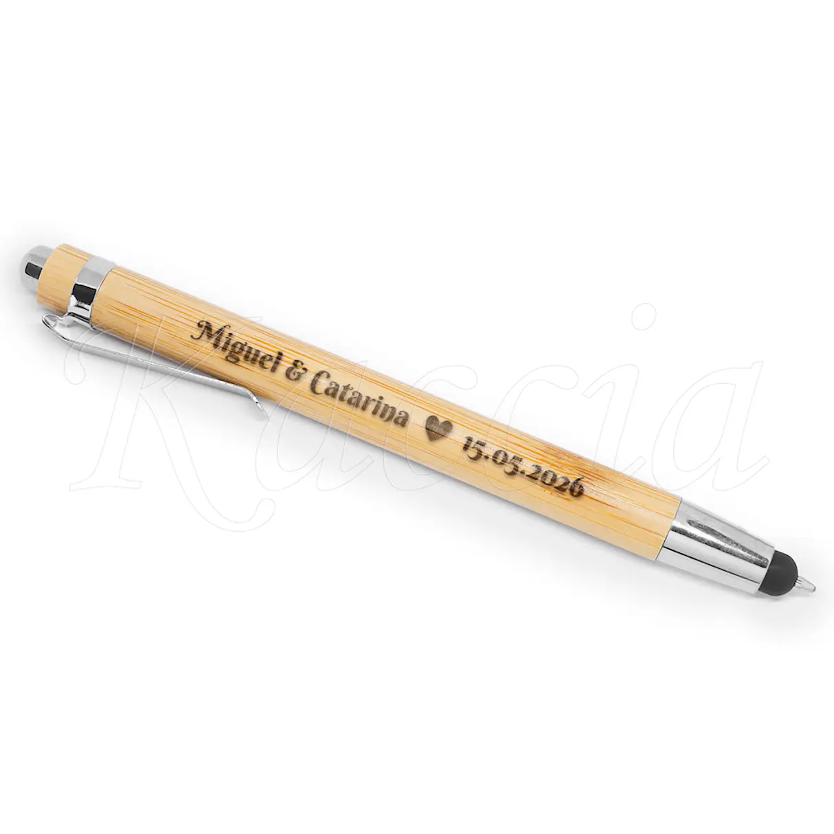 Caneta Personalizada Bambu c/ Touch com Nome e Data Especial 2