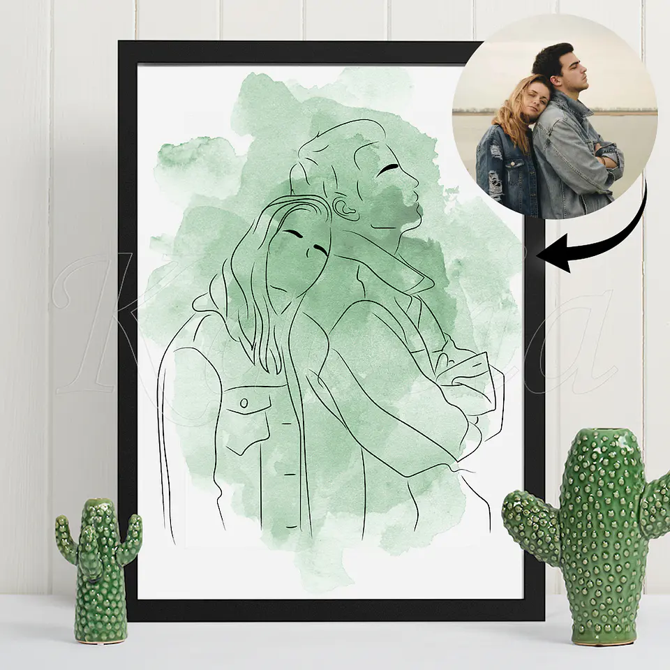 Ficheiro Digital - Quadro Personalizado Ilustração Aquarela com Foto 2
