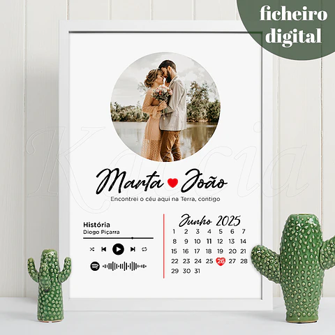Ficheiro Digital - Quadro Spotify Personalizado Foto e Data Especial