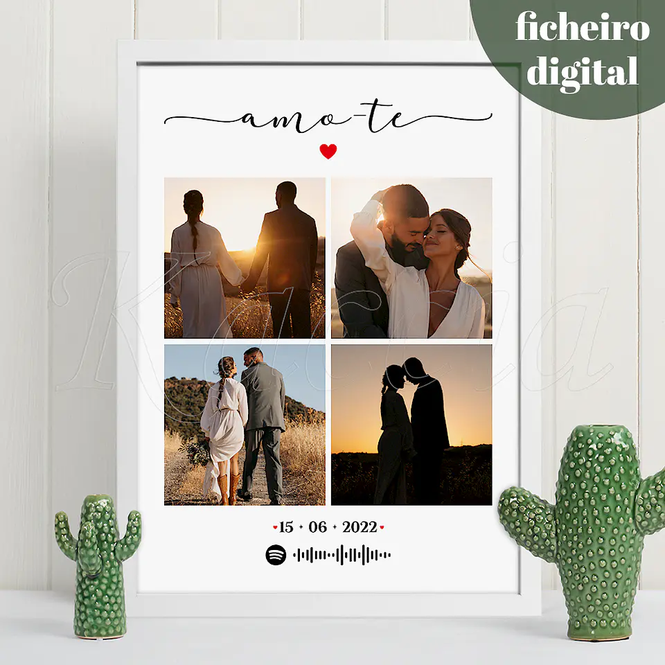 Ficheiro Digital - Quadro Spotify Personalizado Amo-te com Fotos 1