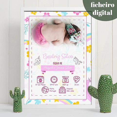 Ficheiro Digital - Quadro Personalizado Nascimento Bebé