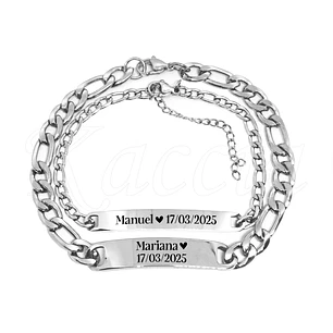 Pulseira Personalizada de Casal Merley Aço Inox 