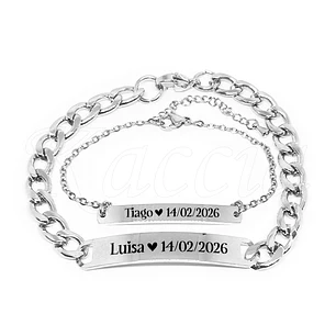 Pulseira Personalizada de Casal Liora Aço Inox