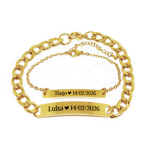 Pulseira Personalizada de Casal Liora Aço Inox