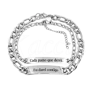 Pulseira Personalizada com Frase de Casal Merley Aço Inox  