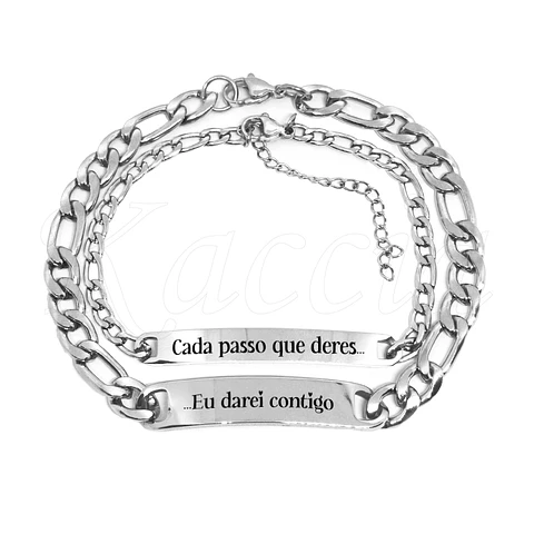 Pulseira Personalizada com Frase de Casal Merley Aço Inox  