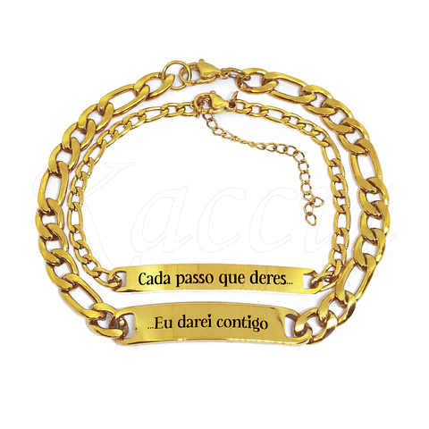 Pulseira Personalizada com Frase de Casal Merley Aço Inox  