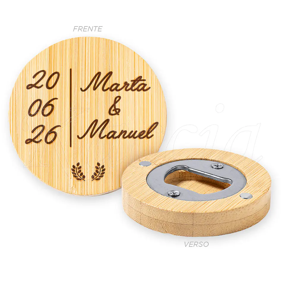Abre-cápsulas Personalizado Íman Bambu Nome e Data 1