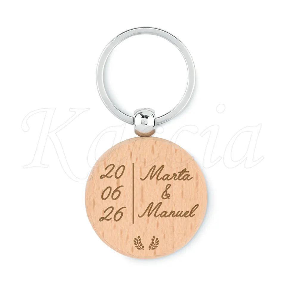 Porta-chaves Redondo em Madeira Personalizado com Nomes e Data 2