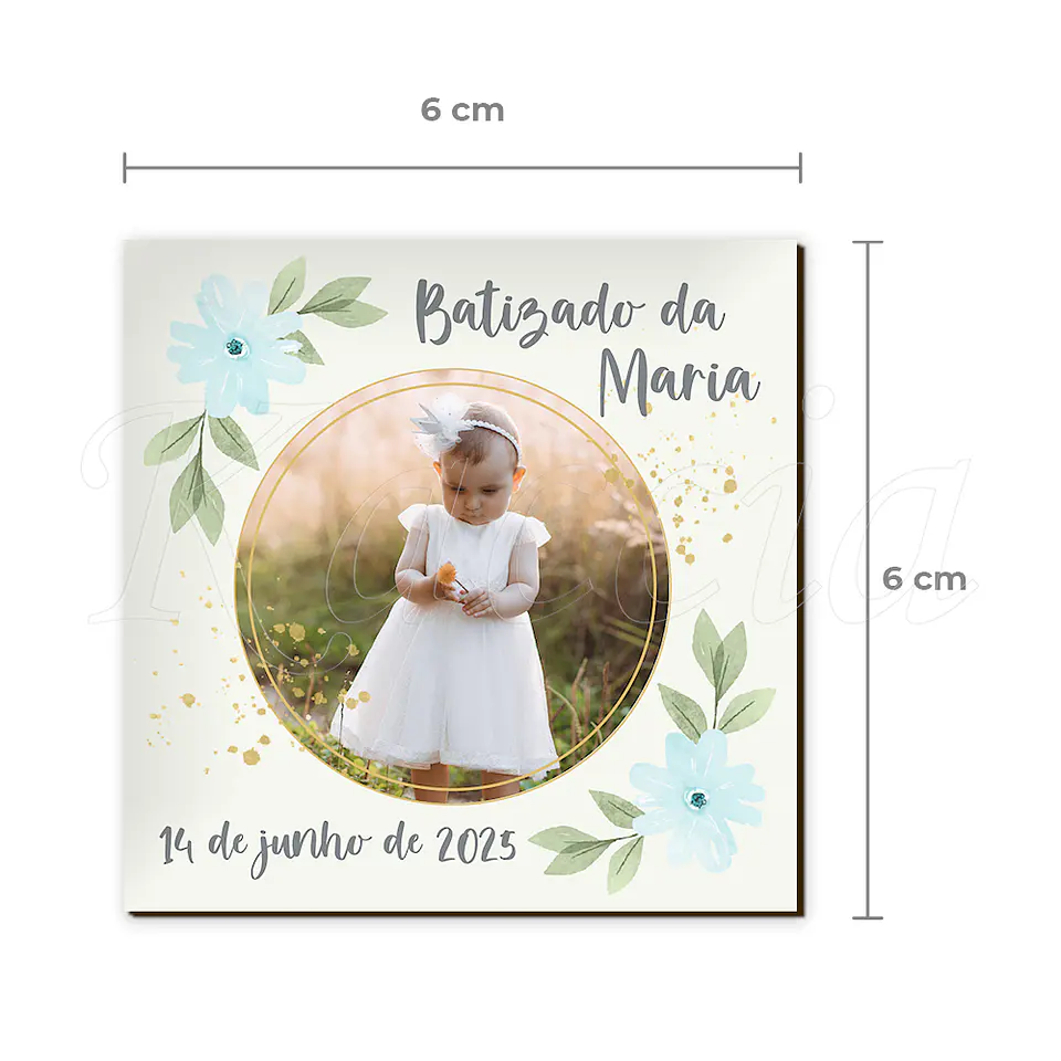 Íman Personalizado Quadrado Batizado com Foto 3