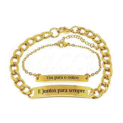 Pulseira Personalizada com Frase de Casal Liora Aço Inox