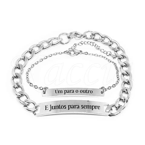 Pulseira Personalizada com Frase de Casal Liora Aço Inox