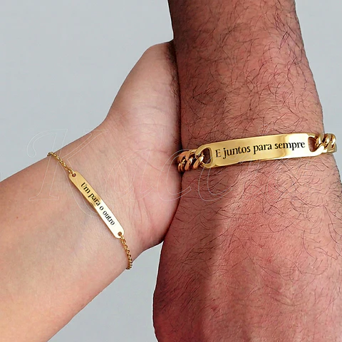 Pulseira Personalizada com Frase de Casal Liora Aço Inox