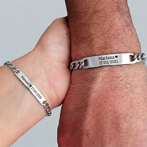 Pulseira Personalizada de Casal Merley Aço Inox 