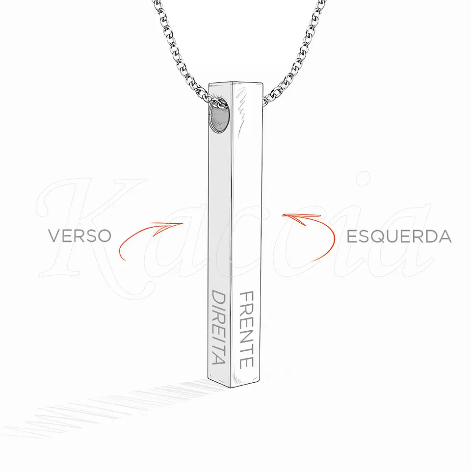 Colar Personalizado Barra 3D Iniciais e Data Aço Inox 6