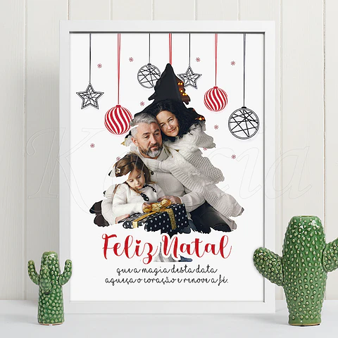 Quadro Personalizado Árvore de Natal com Foto e Frase