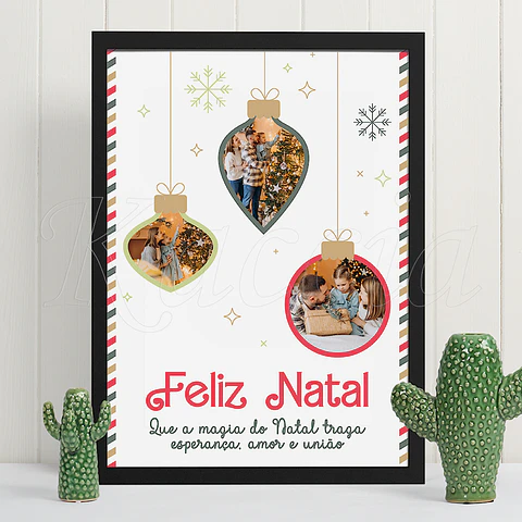 Quadro de Natal Personalizado com Foto em Bolas de Natal